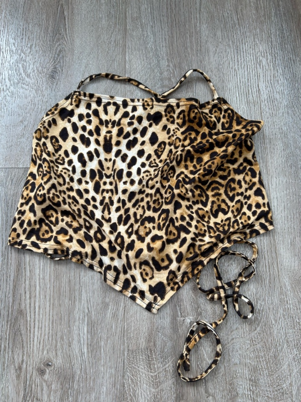 Leopard Print Handkerchief Hem Cami Cropped Top - Tan & Black